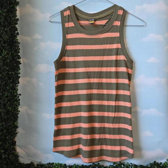 Green and pink striped ribbed tank top #stripes - Picture 1 of 4